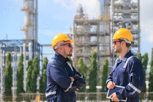 Fotografie Petroleum industry engineers workers team working outdoor