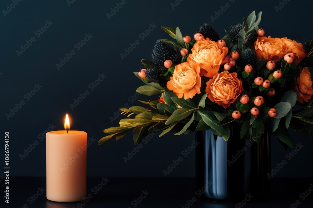Obraz premium Decorative bouquet centerpiece featuring aromatic flowers for an elegant and inviting atmosphere.