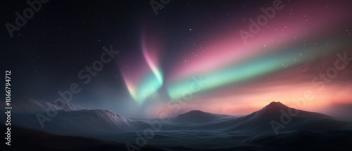 Aurora Borealis Over Mountain Landscape at Twilight