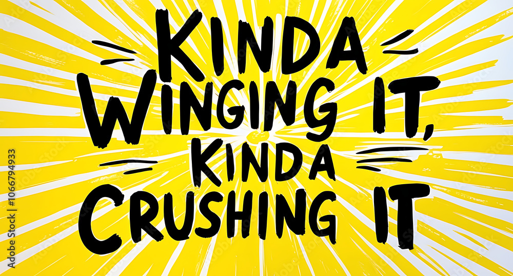 Playful, upbeat poster reading “Kinda Winging It, Kinda Crushing It” in fun, handwritten-style typography on a bright background, capturing a carefree, can-do attitude. Playful, upbeat poster reading “Kinda Winging It, Kinda Crushing It” in fun, handwritten-style typography on a bright background, capturing a carefree, can-do attitude.