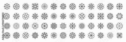 Snowflakes thin line icon set isolated on white background. Simple vector pack of snowflake for christmas card, logotype, diagram, web, infographic, pattern design