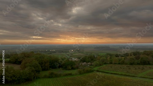 Autumn landscape around Bordeaux vineyards, Bordeaux Vineyard at sunrise in autumn, Entre deux mers, Langoiran, Gironde. High quality video photo