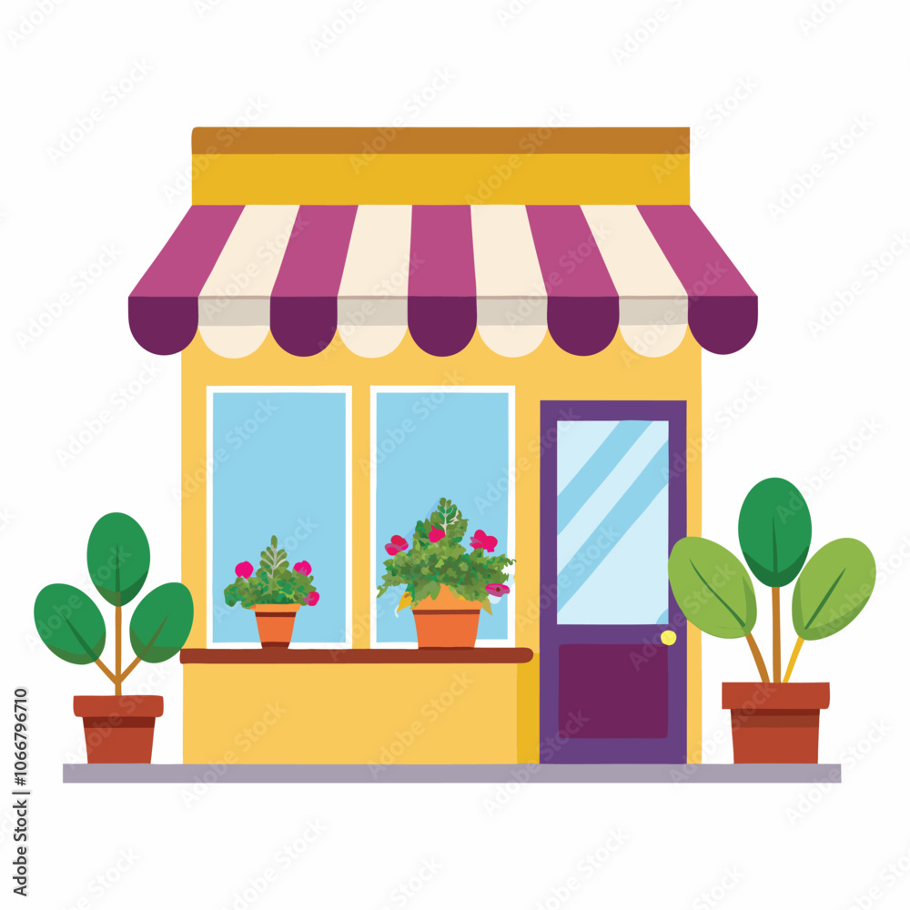 Obraz premium flower shop with awning on white background