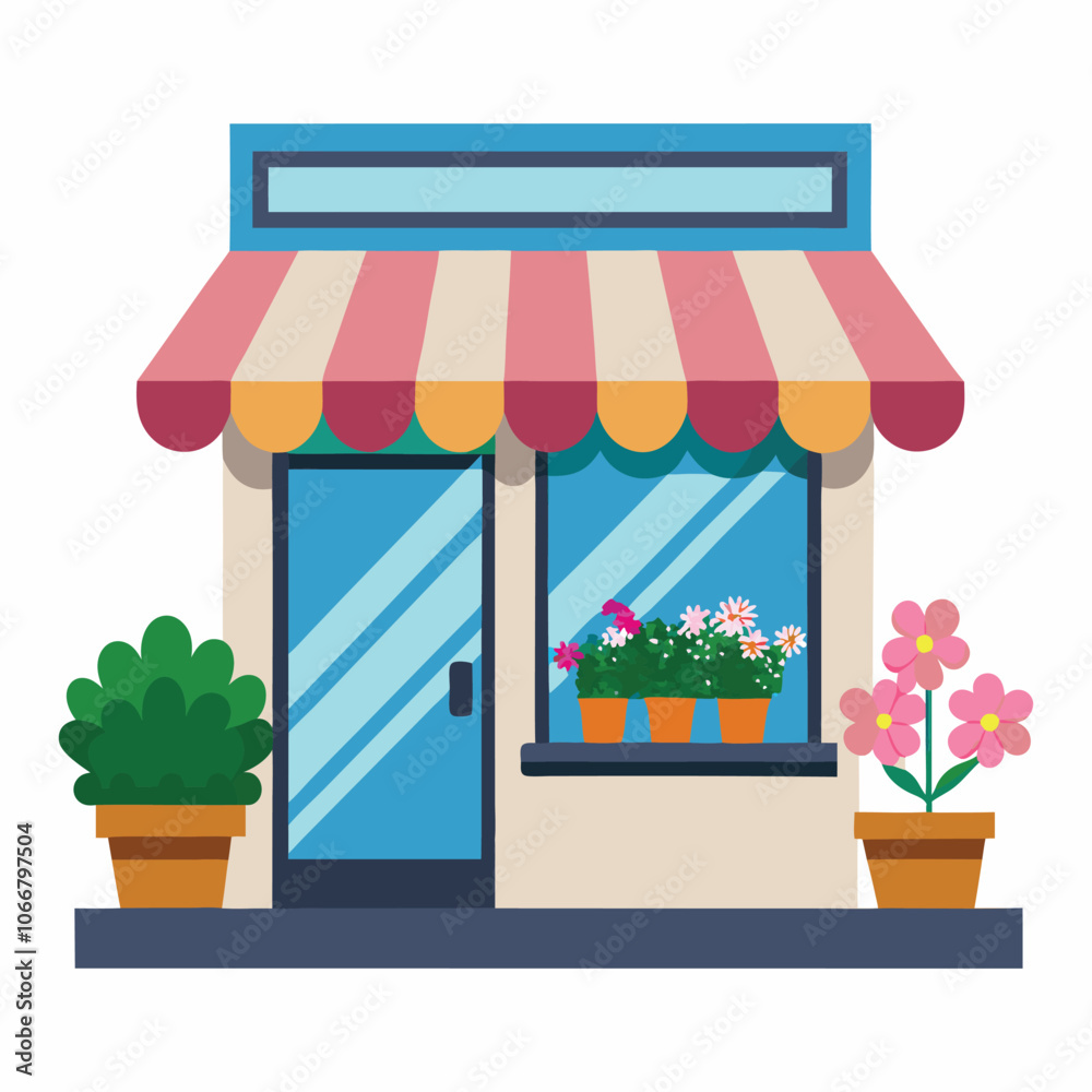 flower shop with awning on white background flower shop with awning on white background