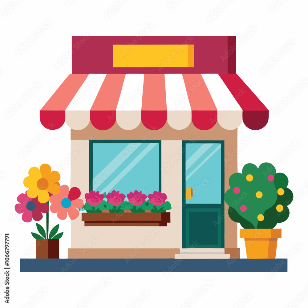 Obraz premium flower shop with awning on white background