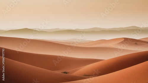 A serene desert landscape at sunset, featuring rolling sand dunes and a tranquil dirt road leading to the horizon, capturing the beauty of nature's colors and textures