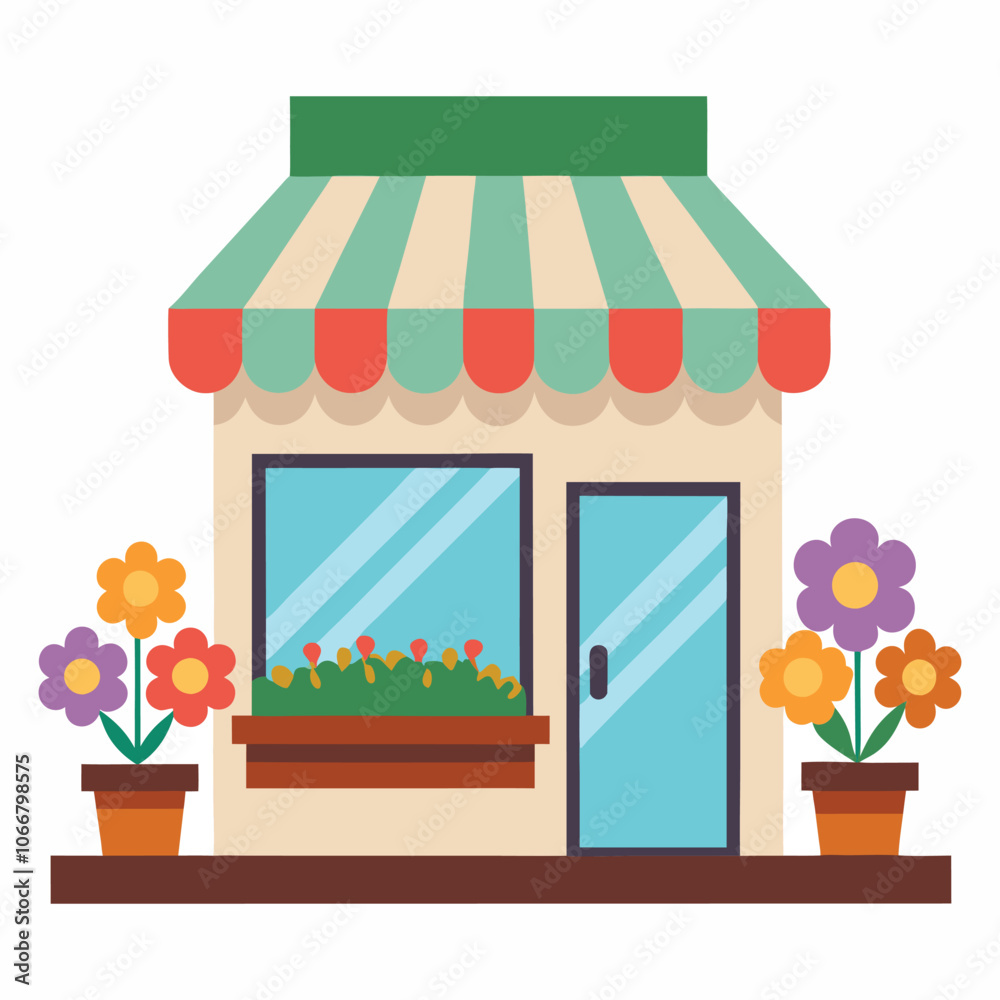 flower shop with awning on white background flower shop with awning on white background