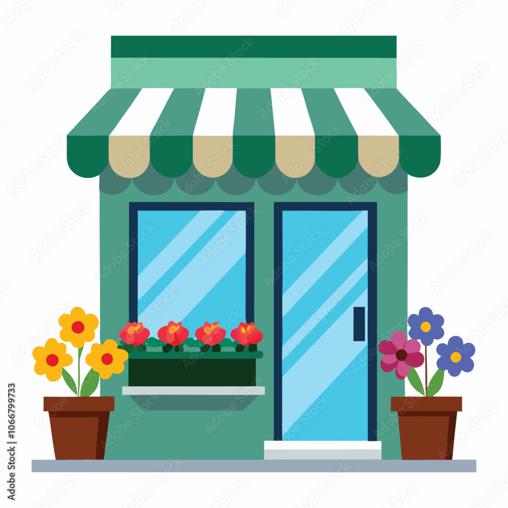 Obraz premium flower shop with awning on white background