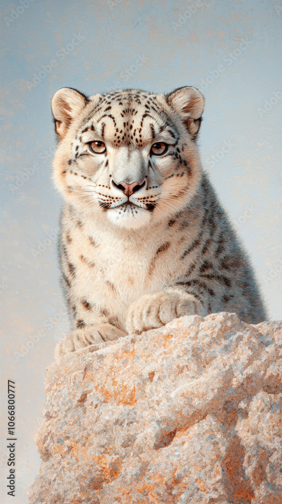 Obraz premium The Endangered Snow Leopard: A Stunning Portrait on a Rocky Cliff