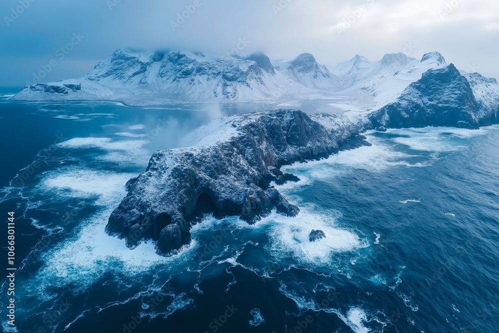 Fototapeta premium A large body of water with snow covered mountains in the background