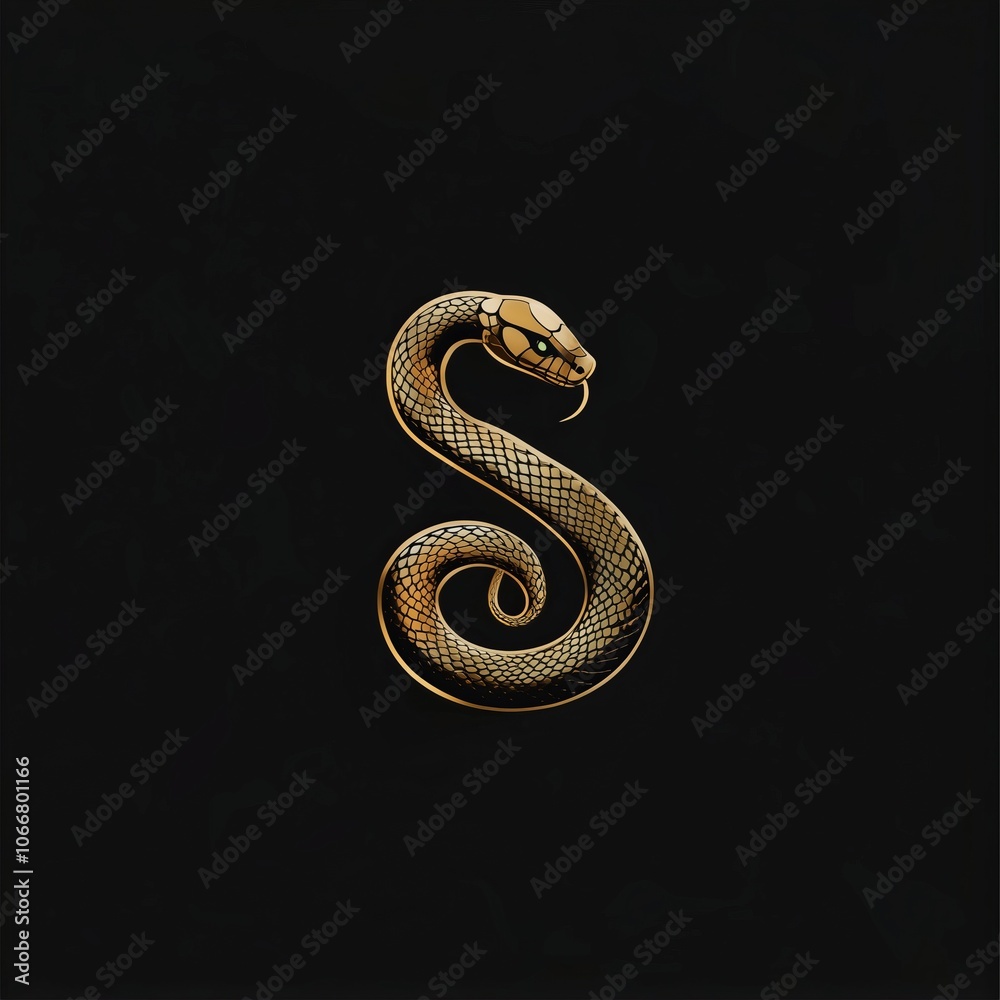 Obraz premium Logo, golden snake on a black background.