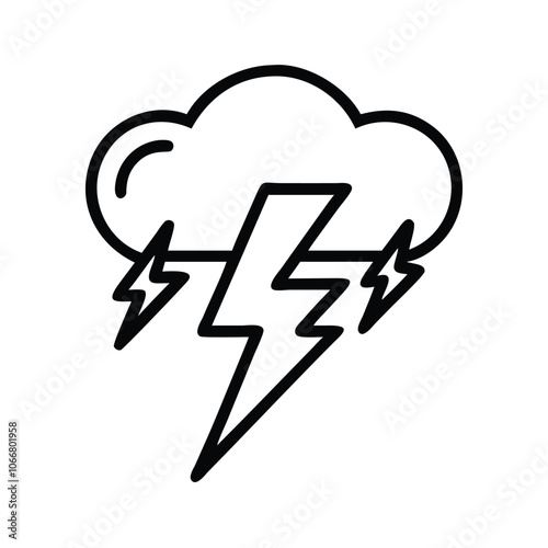 Thunderstorm Cloud Icon with Lightning Bolts, Black outline icon of a storm cloud with multiple lightning bolts, symbolizing thunderstorm, weather alert, and severe conditions in a minimalist style.
