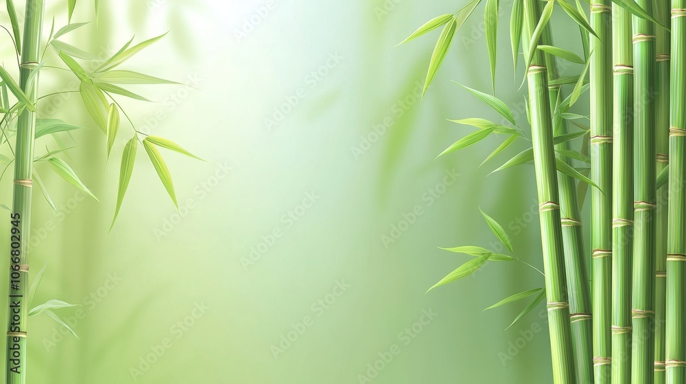 A serene bamboo forest scene with lush green leaves against a soft, blurred background, evoking tranquility and nature. A serene bamboo forest scene with lush green leaves against a soft, blurred background, evoking tranquility and nature.