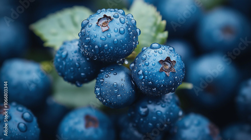 Blue Berry with berry leafs close up. Blueberry, blueberries growing on the bushes. photo