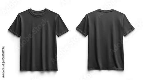 Blank black t-shirt mockup, front and back view.