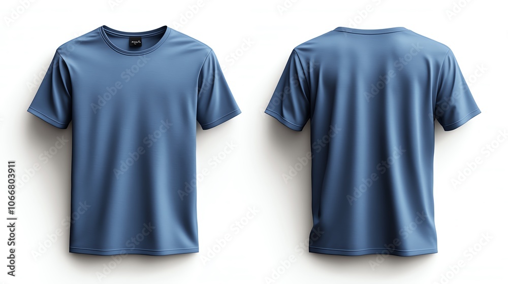 Blue T-shirt mockup, front and back view. Blue T-shirt mockup, front and back view.
