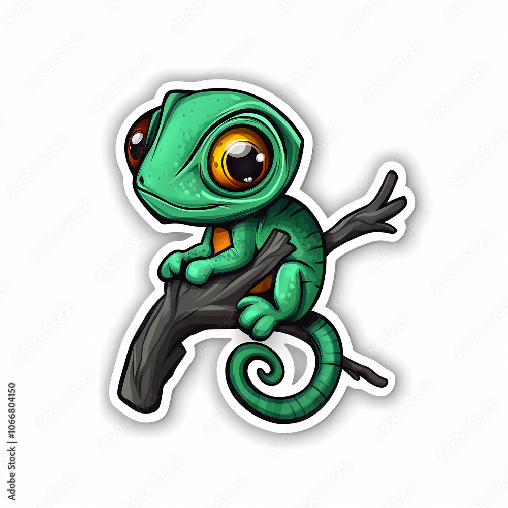 Cute Cartoon Chameleon Sticker Illustration Cute Cartoon Chameleon Sticker Illustration