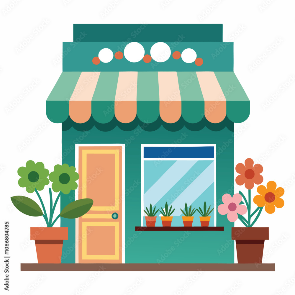 flower shop with awning on white background flower shop with awning on white background
