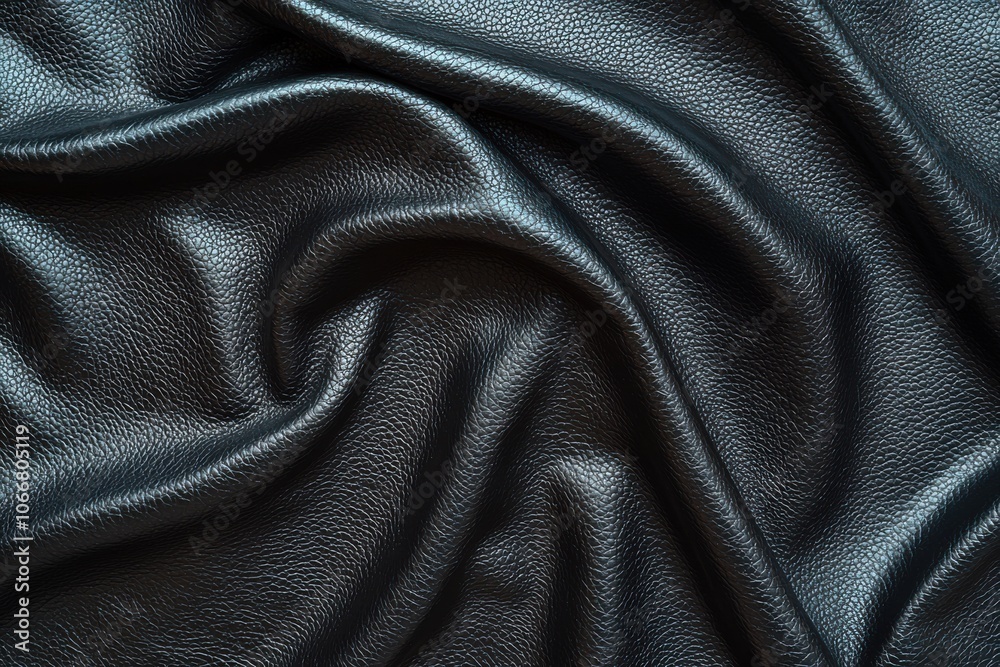 A close-up view of crumpled black leather, showcasing its texture and sheen. Ideal for fashion, upholstery, or design inspiration. A close-up view of crumpled black leather, showcasing its texture and sheen. Ideal for fashion, upholstery, or design inspiration.