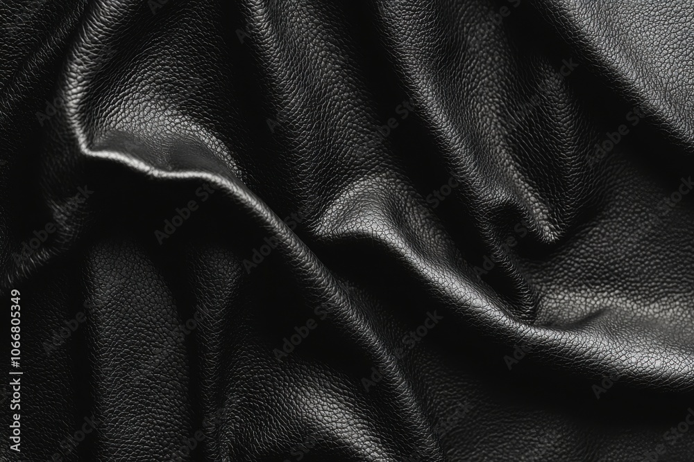 Fototapeta premium A close-up of black textured leather, showcasing its smooth, wrinkled surface, often used in fashion and upholstery.