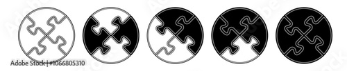 Round shape puzzle pieces vector. Black three dimensional puzzle set. Collection of puzzle to use for business, strategy, teamwork, analisys, infographics, engineering design project. 