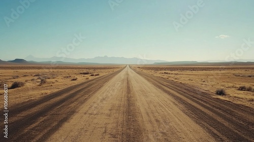 Desert road stretching toward the horizon, symbolizing road trips and open travel