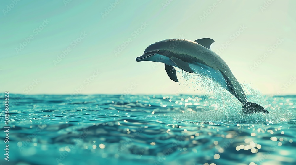Fototapeta premium A dolphin leaps out of the water with a splash.