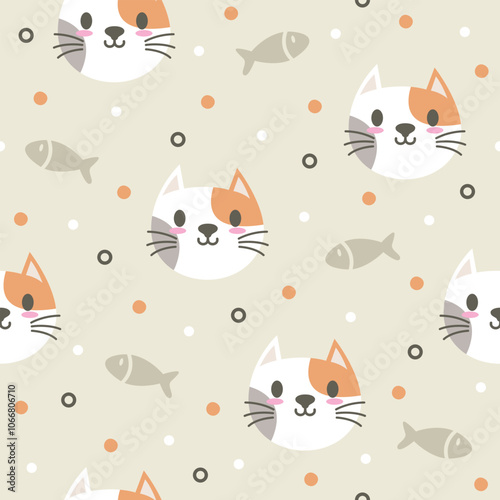 Cute Kitten with Fish Vector Pattern Fashion Designs