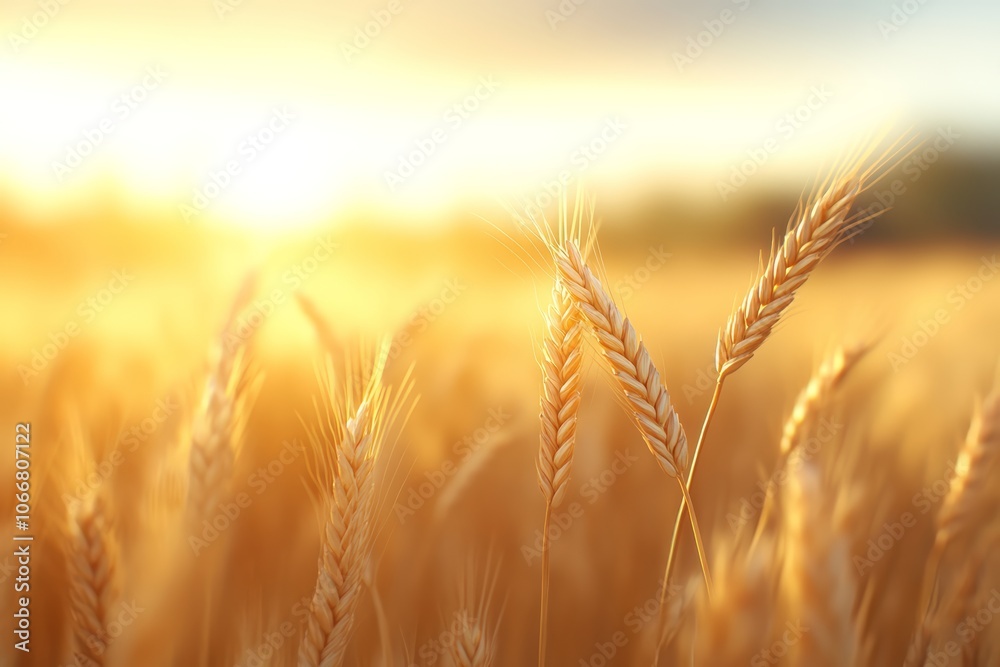 Golden Wheat Field at Sunrise with Soft Focus and Warm Sunlight. Golden Wheat Field at Sunrise with Soft Focus and Warm Sunlight.