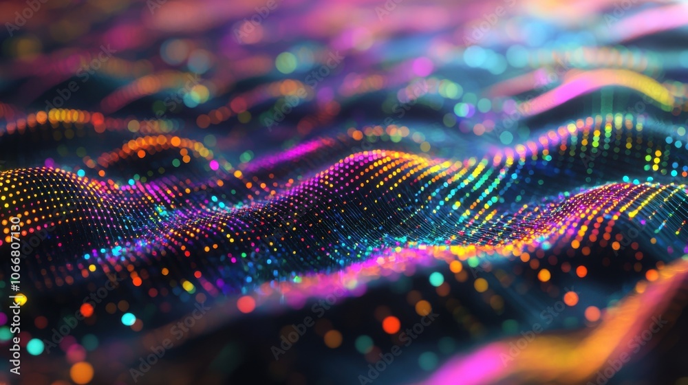 A vibrant, abstract representation of waves of light and color, evoking a sense of movement and energy. A vibrant, abstract representation of waves of light and color, evoking a sense of movement and energy.