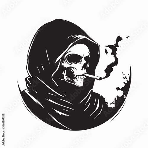 Black and white Grim reaper the death smoking a cigarette image vector isolated on white background