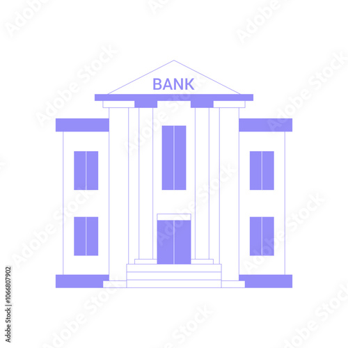 Bank Building With Classical Columns In Flat Vector Illustration Symbolizing Financial Institution, Security, And Stability, Isolated On White Background