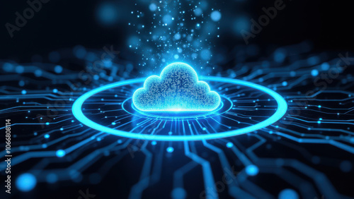 Blue cloud technology graphic with a modern ci/cd theme. photo