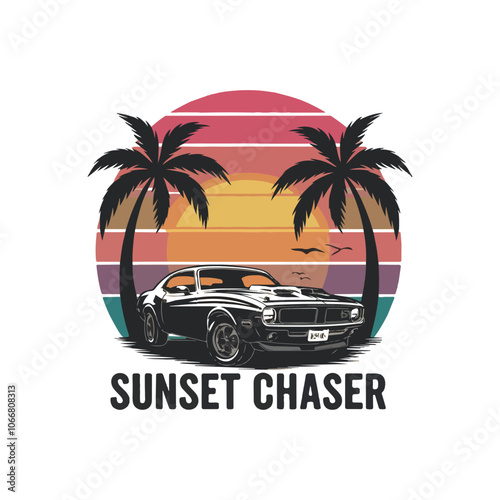 Summer beach and sunset Vector graphic for t shirt