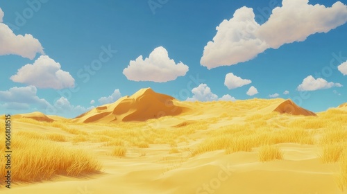 Golden sand dunes in a desert landscape under a blue sky, creating a warm travel vibe photo