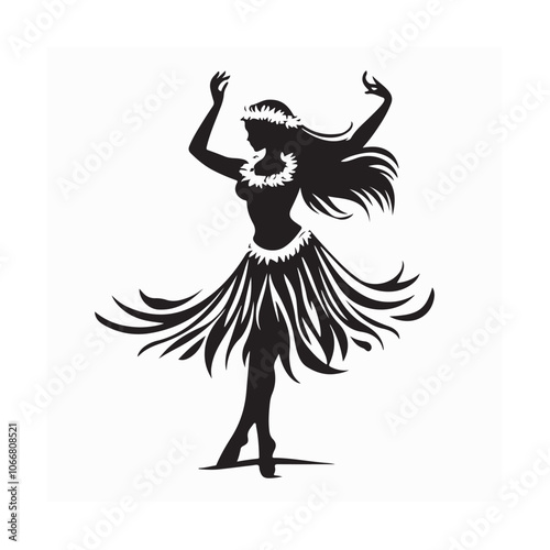 Hawaiian hula dancer young pretty woman silhouette vector image isolated on white background.