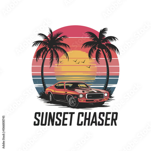 Summer beach and sunset Vector graphic for t shirt