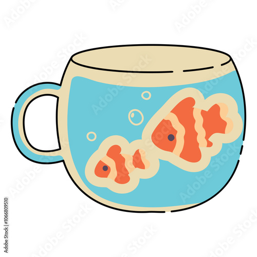 Vector cup with sea print. Vector fish