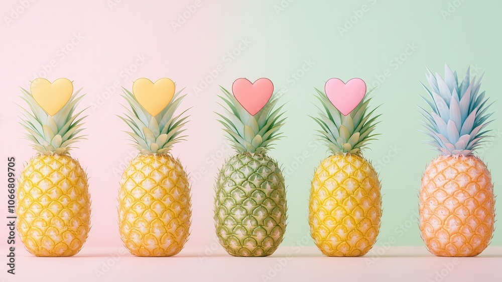 Generate cute high-angle pineapples with heart shades! Generate cute high-angle pineapples with heart shades!