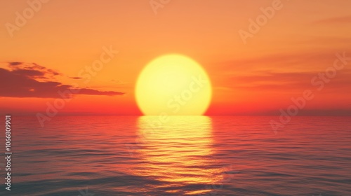 A breathtaking red sunset casts vibrant reflections on the calm ocean, illuminating the horizon during twilight hours