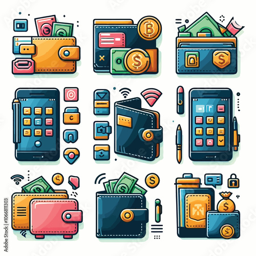 Smart Wallet set vector illustration 