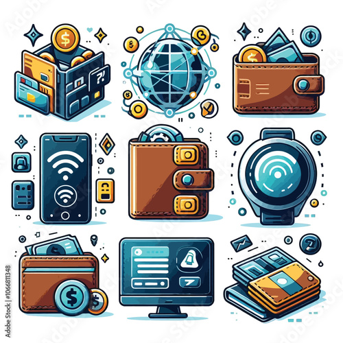 Smart Wallet set vector illustration 