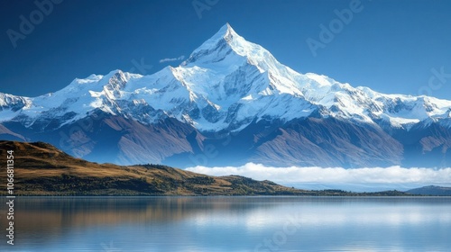 Snow-capped mountains under a clear blue sky, perfect for winter travel background themes