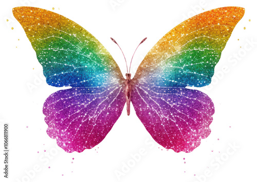 PNG Butterfly adhesive strip rainbow glitter insect.