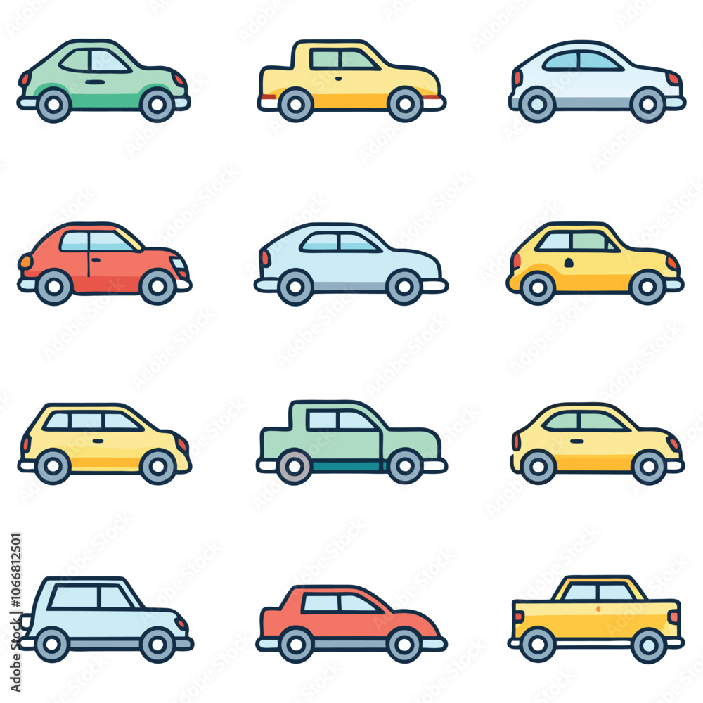 front and side view car icons line and silhouette front and side view car icons line and silhouette