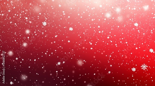 Snowflakes gently falling against a vibrant red background during a winter evening, creating a festive atmosphere