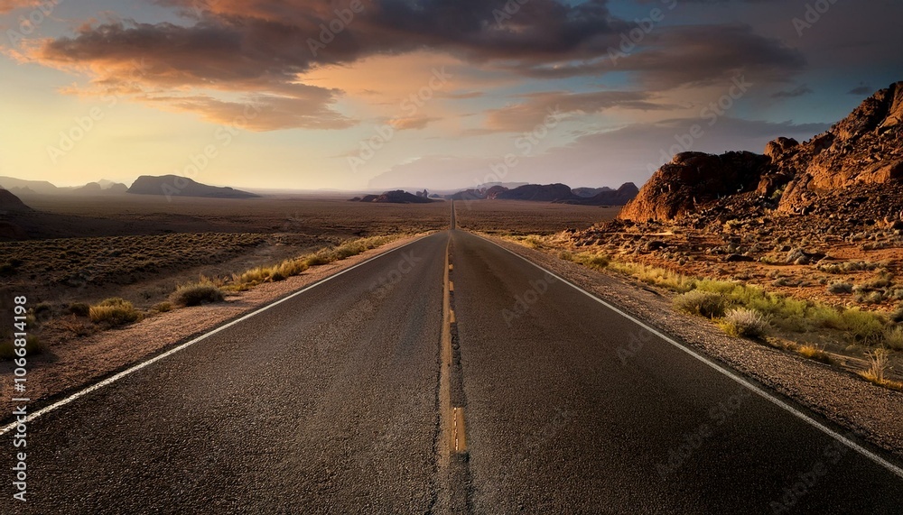Fototapeta premium Long asphalt desert road.