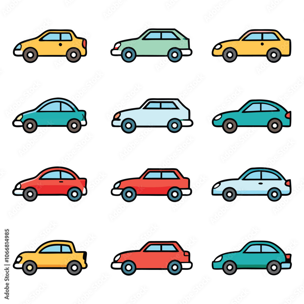 front and side view car icons line and silhouette front and side view car icons line and silhouette