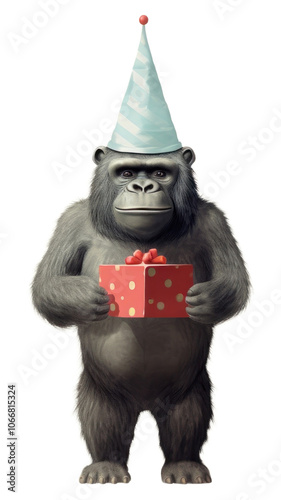 PNG A happy Gorilla holding a giftbox ape gorilla mammal. photo