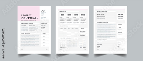 Simple Proposal, Project proposal and Project Plan layout design with 3 page full concept design